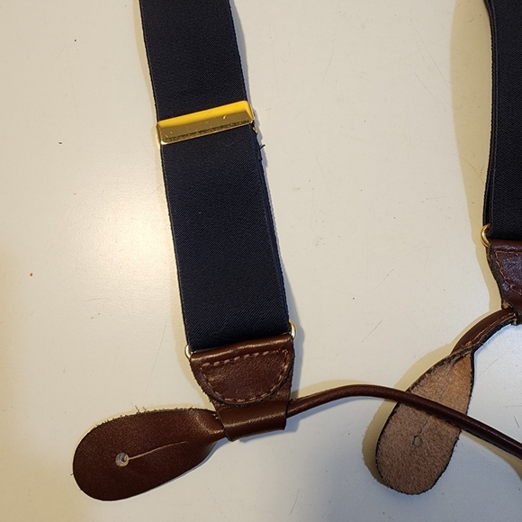 Men's Classic Navy Blue  and Brown Elastic  Suspenders - Picture 4 of 8